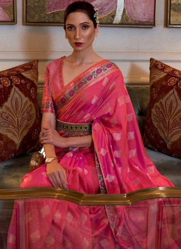 Pink Color Nylon Two Tone Silk Saree With Sana Meena Border